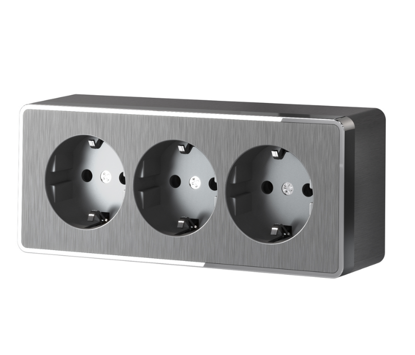 Werkel Gallant Графит Рифленый Розетка 3-местная с заземляющими контактами со шторками открытая установка IP20 WL15-02-05 /W5073104  /  a052873/a052595