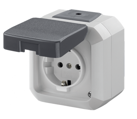 Розетка ABB Variant+ IP54 с заземлением 16А с защитной крышкой серый