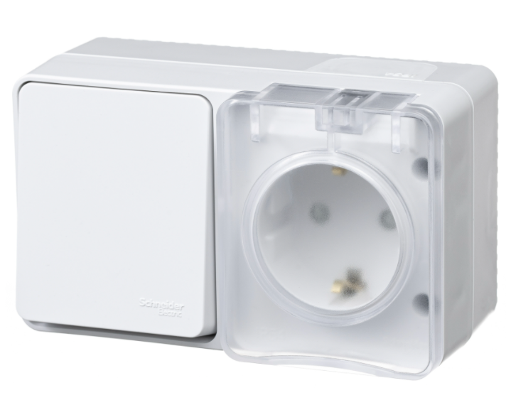 AtlasDesign Profi54 О/У БЛОК: РОЗ. з/к со шт. 16А 250B, ВЫКЛ.1-клав.10А, БЕЛЫЙ, Россия