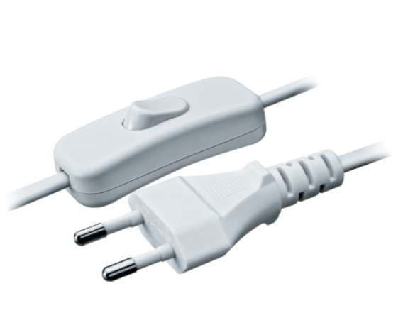 Шнур сетевой с выключателем 1,7 метра  с плоской вилкой без заземляющих контактов кабель 2х0.5 мм²,  белый  NPS-FS-170-2x0.5-WH  Navigator  61 724