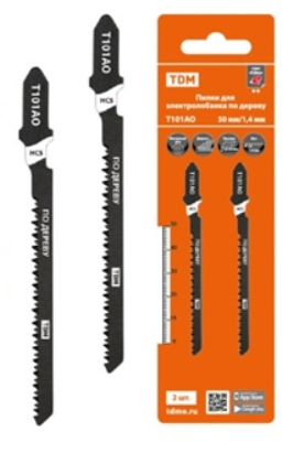 Пилки для электролобзика по дереву, HCS, 50х1,4 мм, фигурный рез, T101AO, 2 шт, "Рубин", TDM