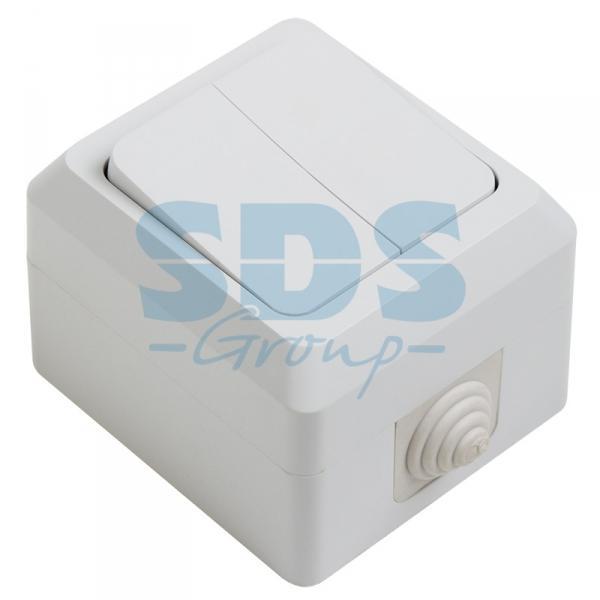 Выключатель двухклавишный влагозащищенный открытой установки 10 А IP44 PROCONNECT 78-0514