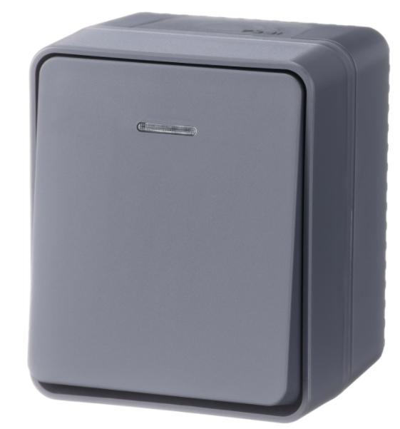 AtlasDesign Profi54 О/У 1-клавишный ВЫКЛЮЧАТЕЛЬ с подсветкой 10 АХ, АНТРАЦИТ, Россия