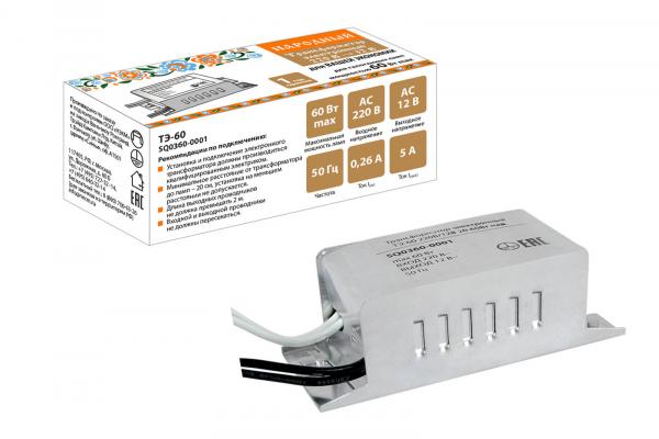 Трансформатор электронный ТЭ-60 220В/12В 20-60Вт нарорный  TDM