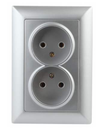 ЭРА Intro Solo  Алюминий  Розетка 2х2P, 16А-250В, скрытая установка  4-204-03